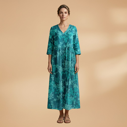 Evelina | Damen Maxikleid mit Blumenmuster und V Ausschnitt