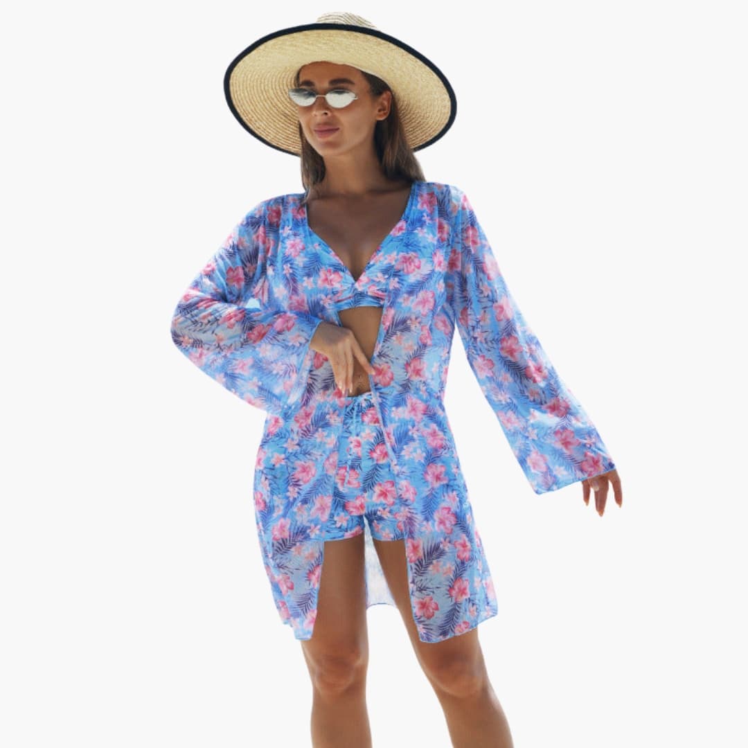 Lora | Damen Dreiteiliges Bikini Set mit Druckmuster und Kimono