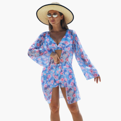 Lora | Damen Dreiteiliges Bikini Set mit Druckmuster und Kimono