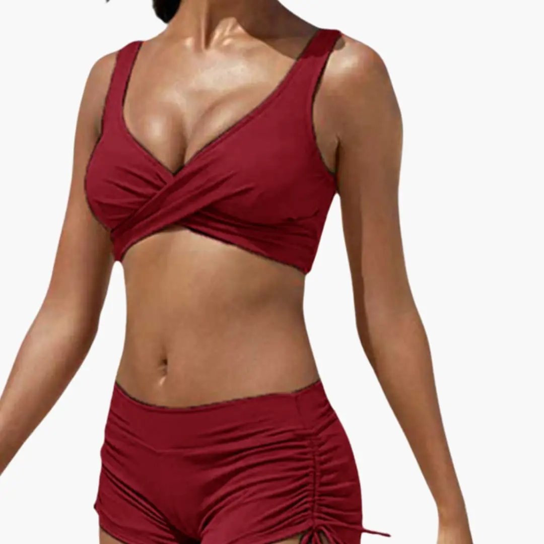 Irmgard | Damen Bikini Set mit Twist Front und hoher Taille Shorts