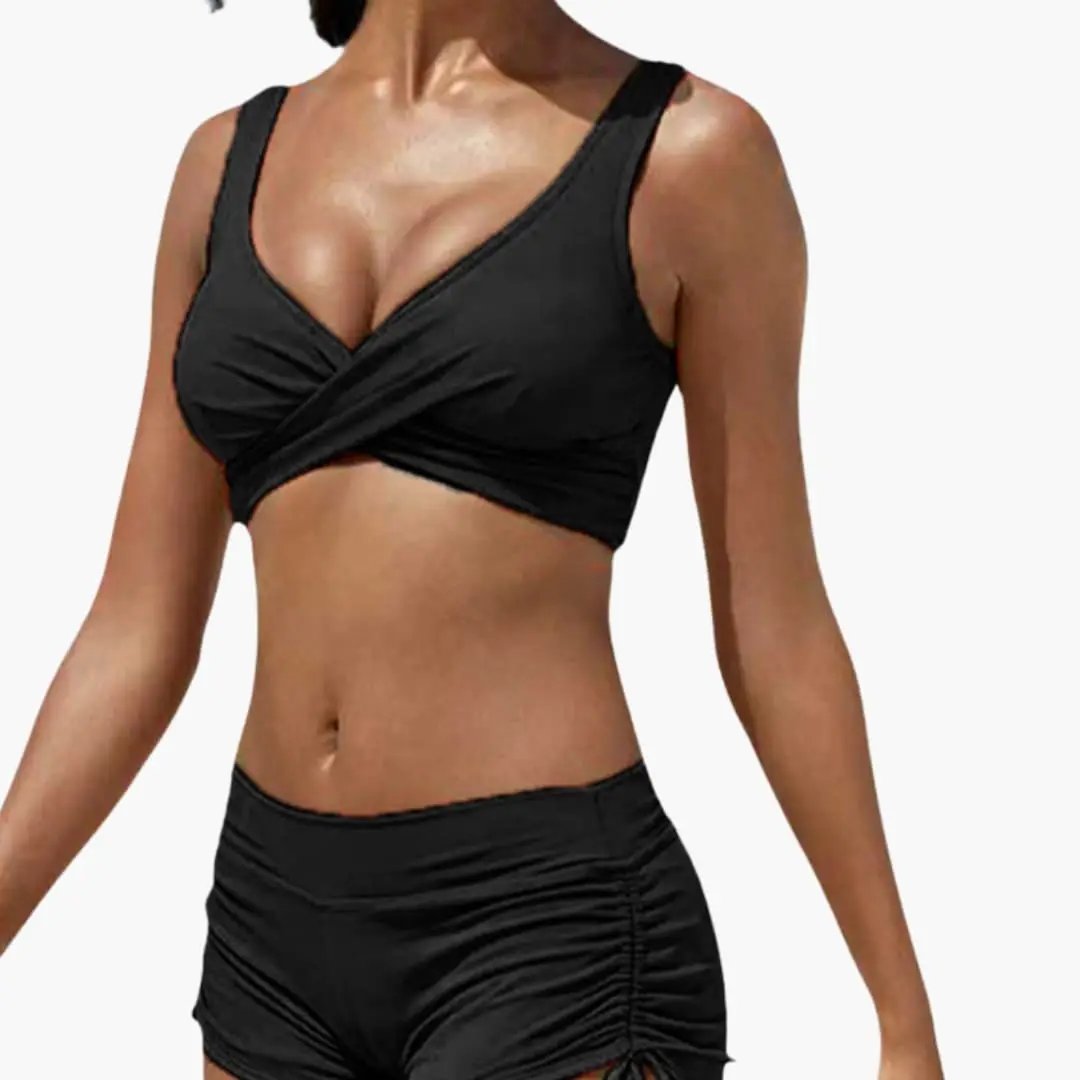 Irmgard | Damen Bikini Set mit Twist Front und hoher Taille Shorts
