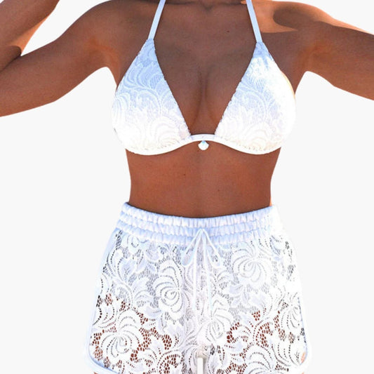 Marlies | Damen Bikini Set mit Spitze und Bindeband Shorts