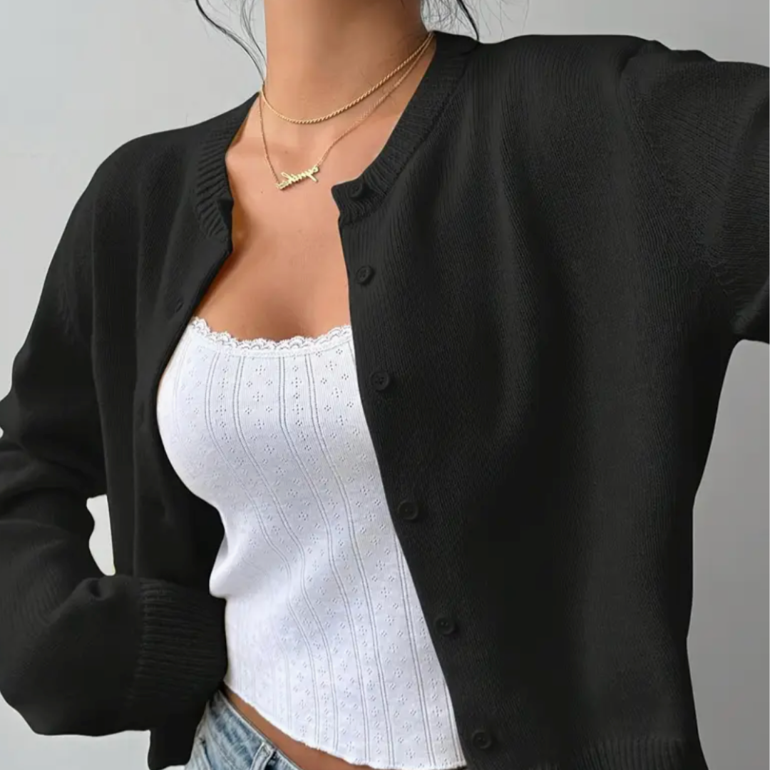 Elina | Short Cardigan with Button Placket and Round Neckline