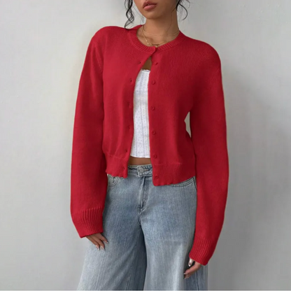 Elina | Short Cardigan with Button Placket and Round Neckline
