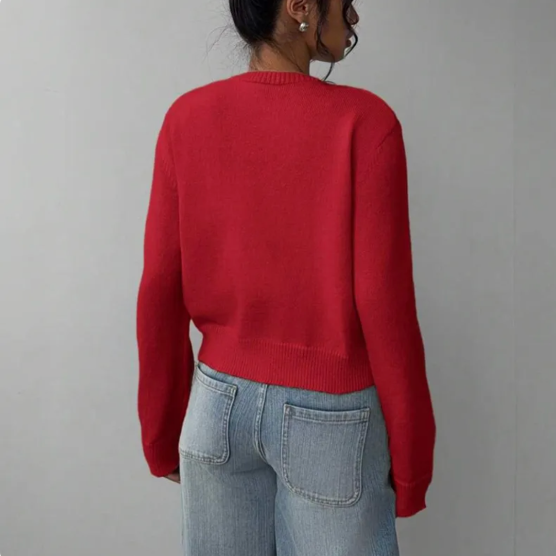 Elina | Short Cardigan with Button Placket and Round Neckline