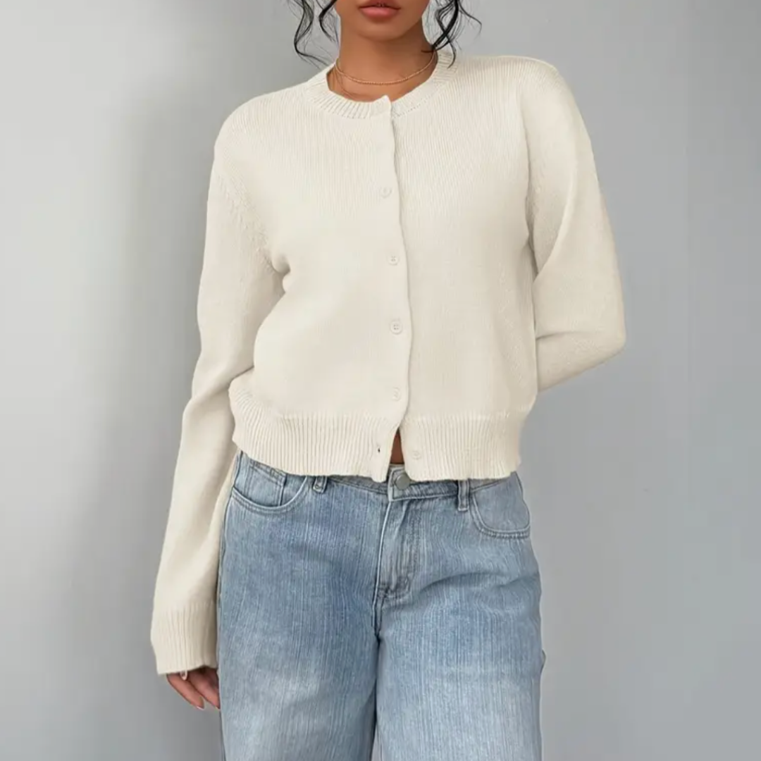 Elina | Short Cardigan with Button Placket and Round Neckline