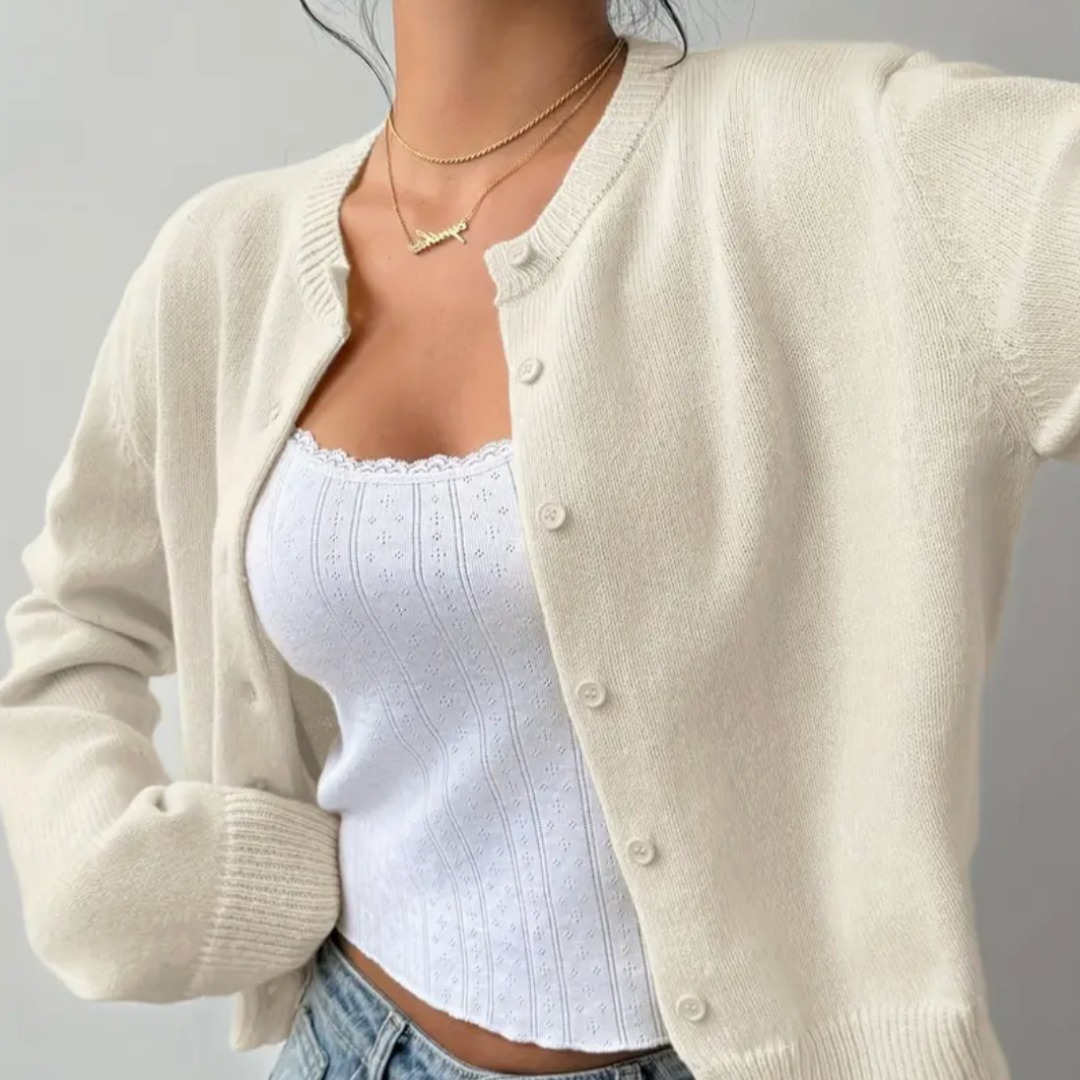 Elina | Short Cardigan with Button Placket and Round Neckline