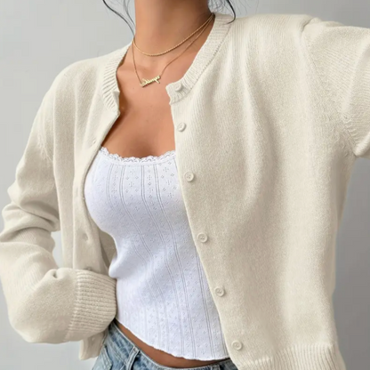 Elina | Short Cardigan with Button Placket and Round Neckline