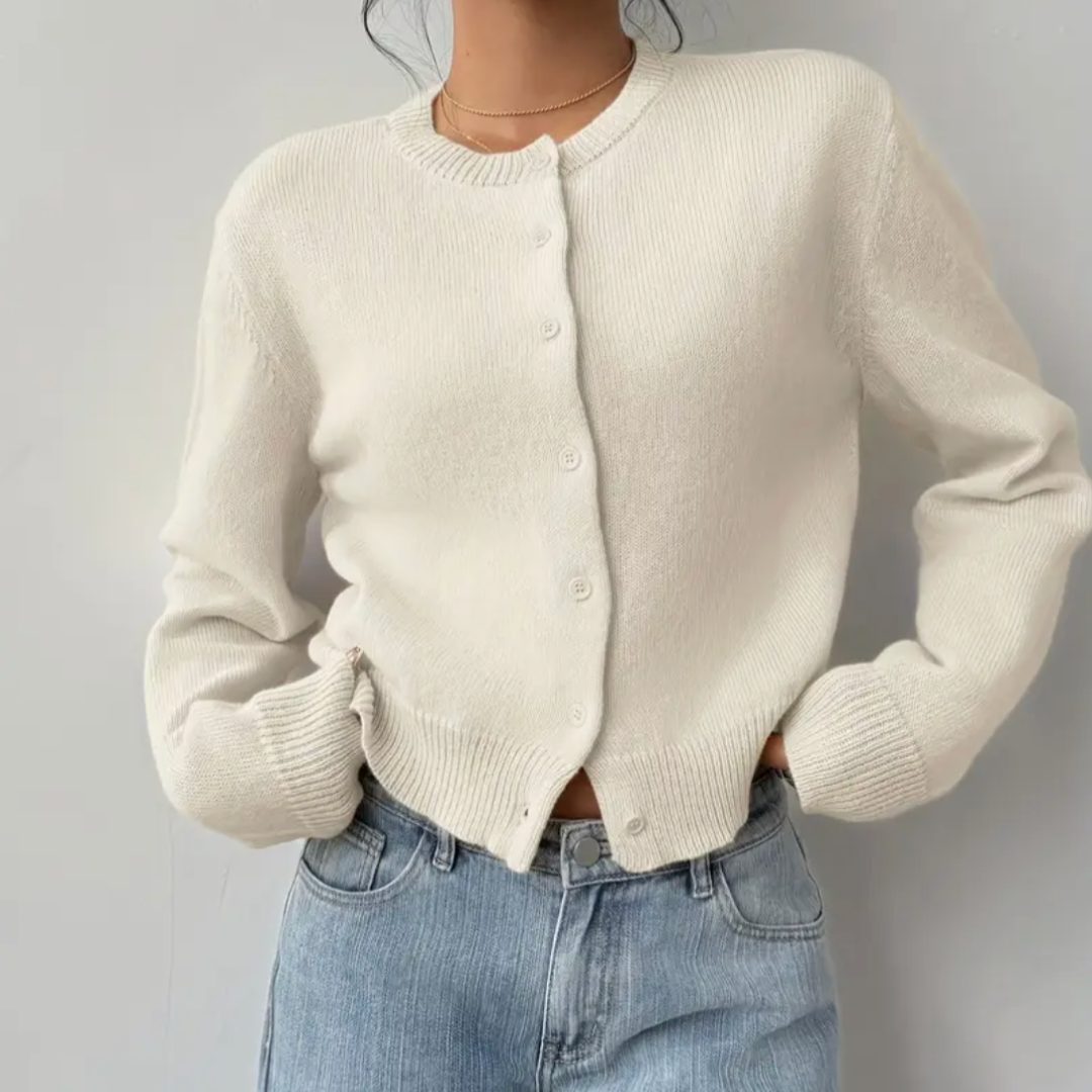 Elina | Short Cardigan with Button Placket and Round Neckline
