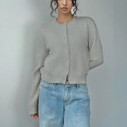 Elina | Short Cardigan with Button Placket and Round Neckline