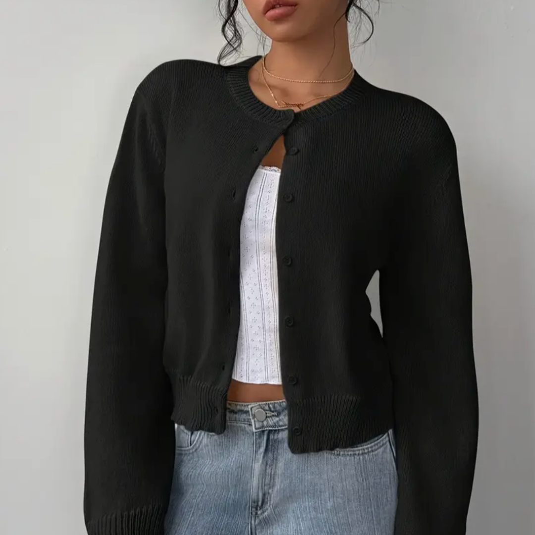 Elina | Short Cardigan with Button Placket and Round Neckline