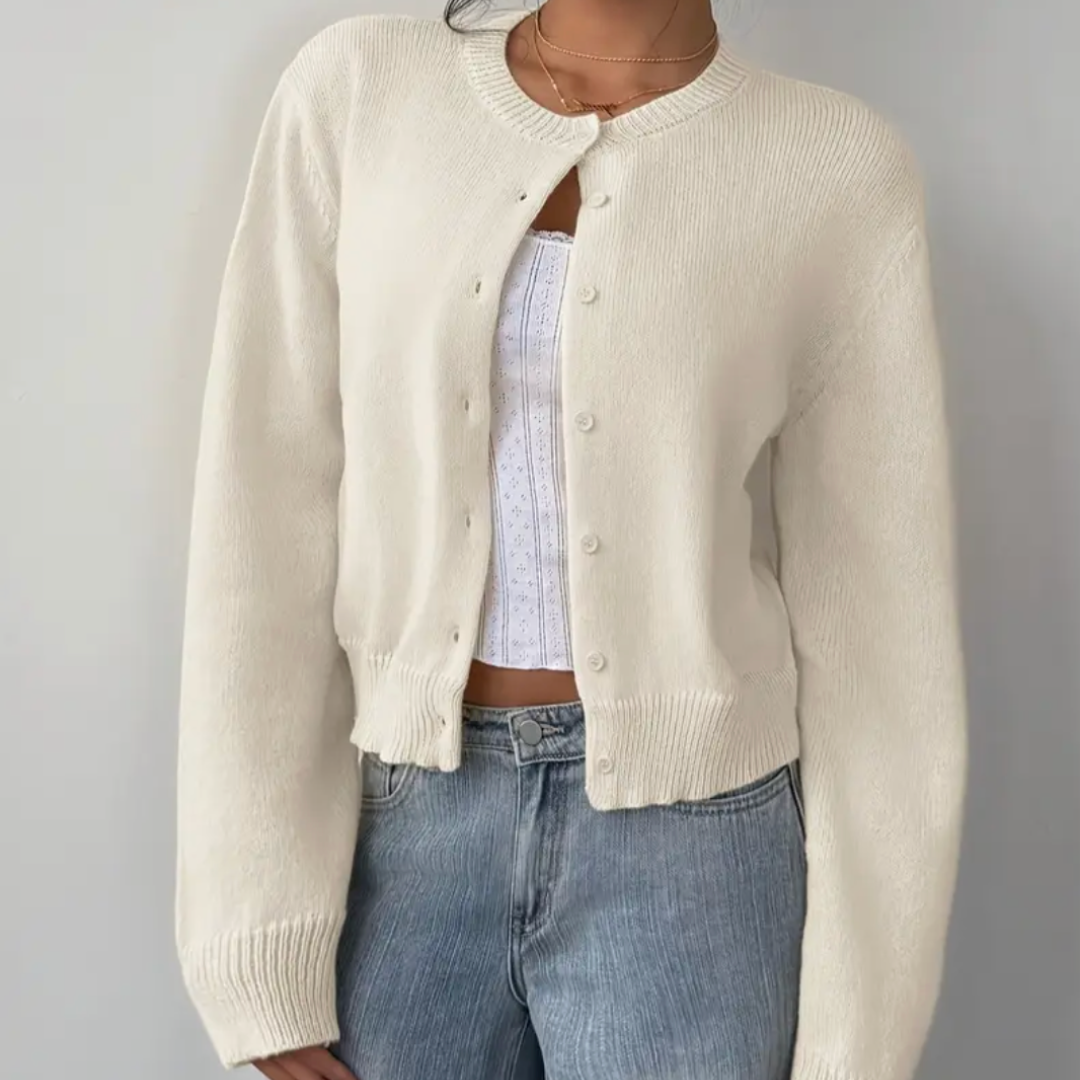 Elina | Short Cardigan with Button Placket and Round Neckline