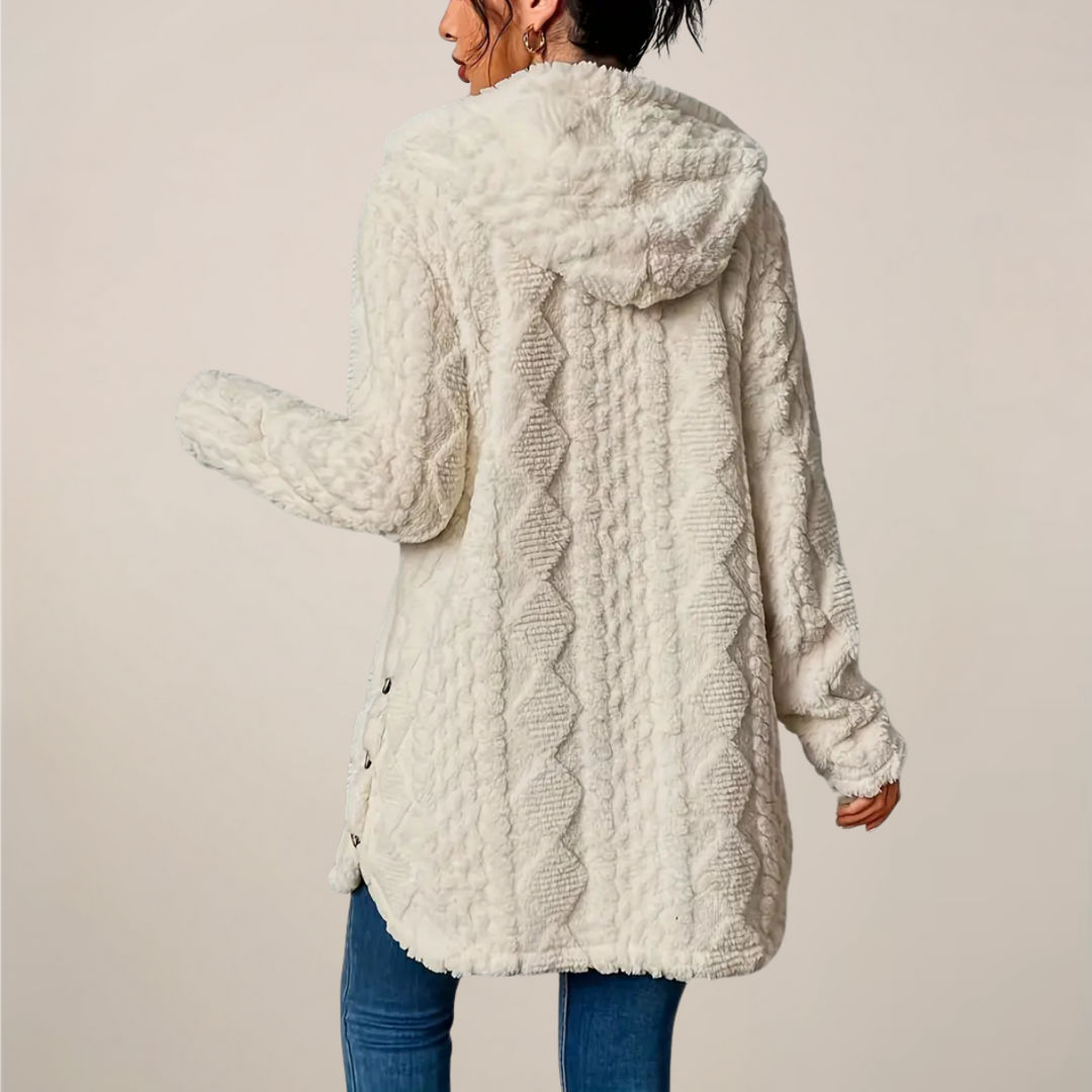 Gerlisa | Langer Damen Strickcardigan mit Kapuze