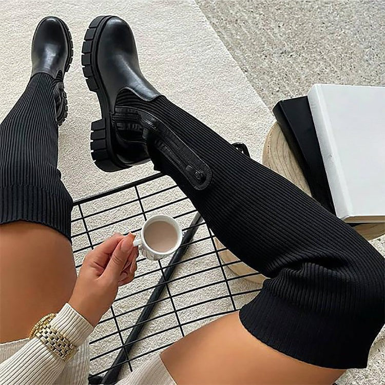 Karin | Damen trendige stilvolle kniehohe Stiefel mit Reißverschluss