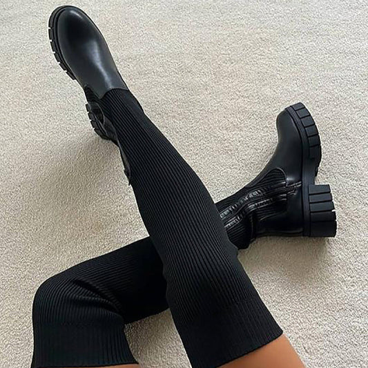 Karin | Damen trendige stilvolle kniehohe Stiefel mit Reißverschluss