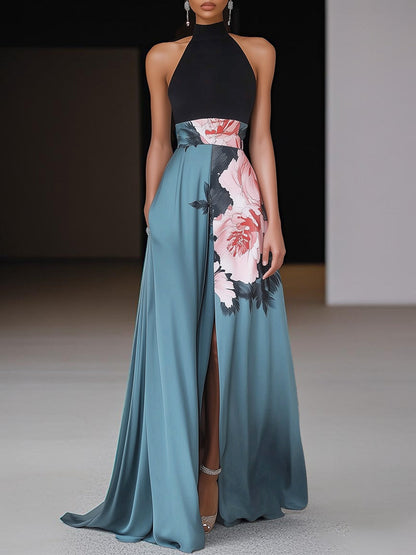 Lareva | Damen Maxikleid mit Halter Ausschnitt und A Linien Schnitt