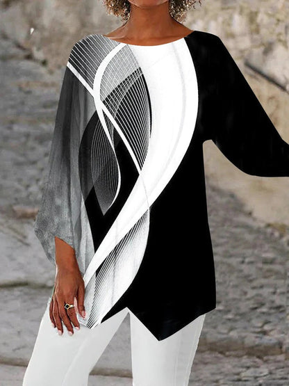 Cyris | Moderne Langarm-Tunika mit geometrischem Kontrastmuster