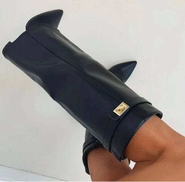 Vreni | Damen elegante kniehohe Stiefel mit Schnalle