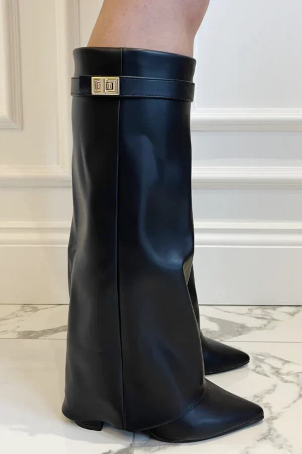Vreni | Damen elegante kniehohe Stiefel mit Schnalle