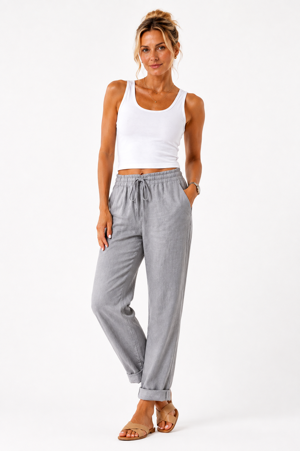Polina | Women's trousers with elasticated waistband and drawstring | Relaxed fit