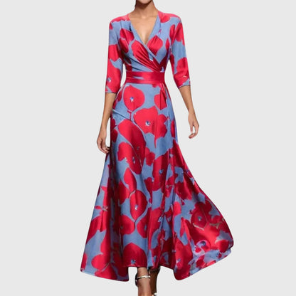 Estella | Elegant women's maxi dress with V-neck | short sleeves