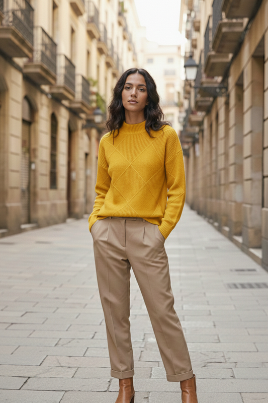 Rollkragenpullover aus Rippstrick für Damen | Lea – Honiggelb