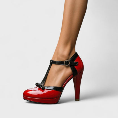 Olivia | Damen orthopädische Pumps mit T-Riemen und Schleife