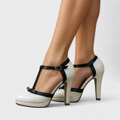 Olivia | Damen orthopädische Pumps mit T-Riemen und Schleife