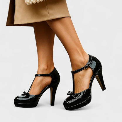Olivia | Damen orthopädische Pumps mit T-Riemen und Schleife