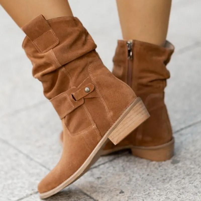Esther | Damen trendige bequeme Cowboy-Stiefeletten mit flachem Absatz