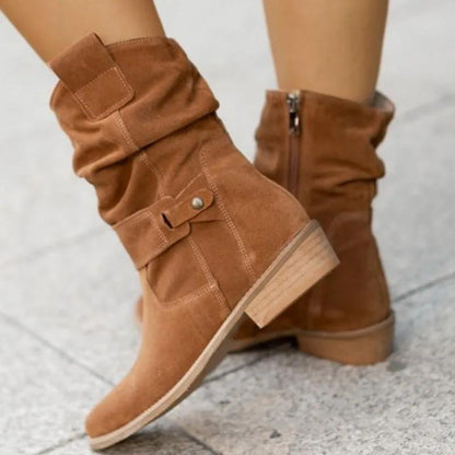 Esther | Damen trendige bequeme Cowboy-Stiefeletten mit flachem Absatz