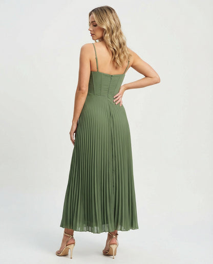 Beatrice | Midikleid mit Spaghettiträgern und Plisseerock
