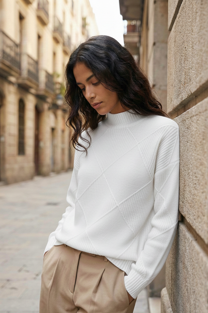 Rollkragenpullover aus Rippstrick für Damen | Livia – Schneeweiß