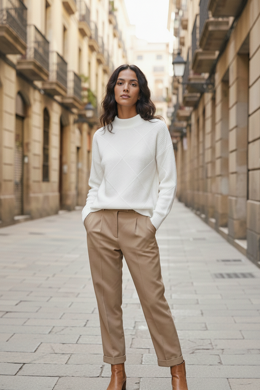 Rollkragenpullover aus Rippstrick für Damen | Livia – Schneeweiß