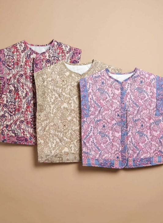Beatrice | Damen gesteppte Blumenweste mit Seitentaschen