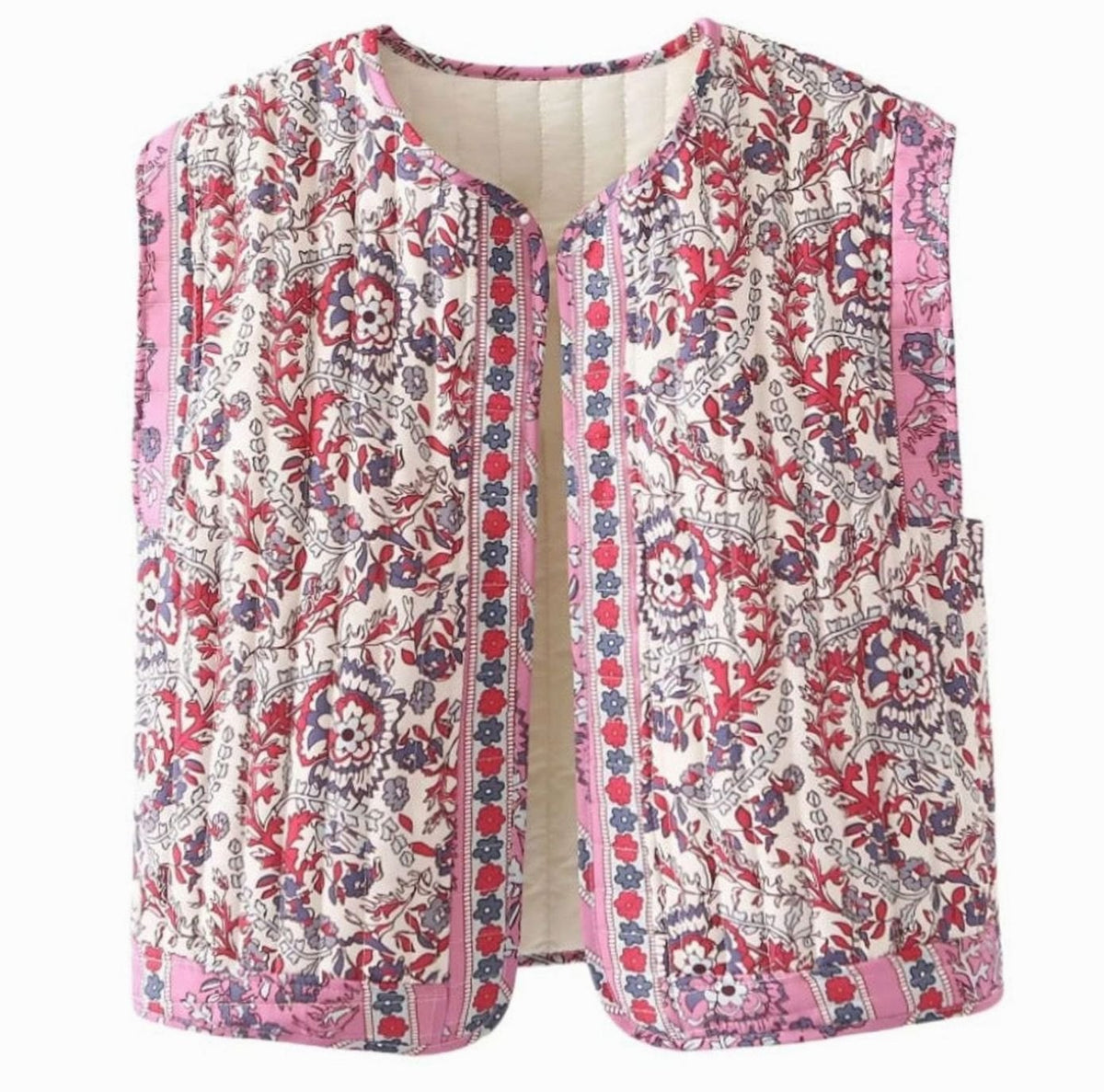 Beatrice | Damen gesteppte Blumenweste mit Seitentaschen