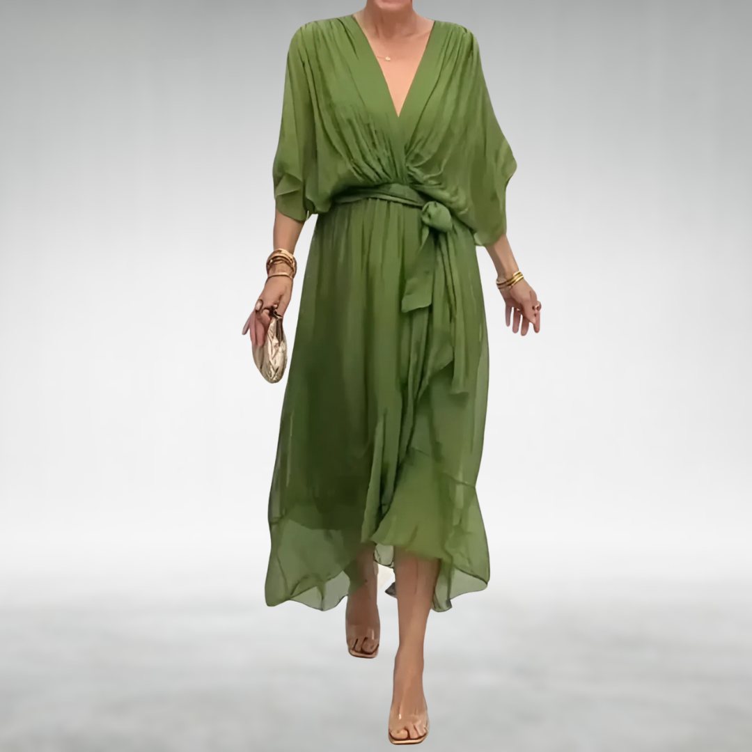 Delara | Elegantes Chiffon-Maxikleid für Damen mit V-Ausschnitt