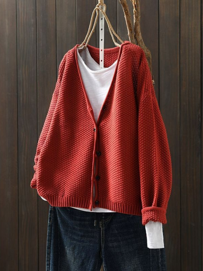 Andrea | Damen langärmlige Strickjacke mit Knopfleiste