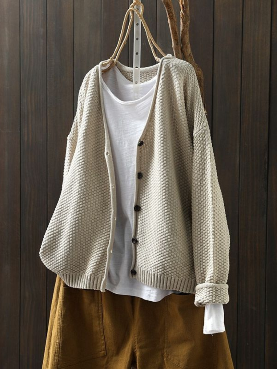 Andrea | Damen langärmlige Strickjacke mit Knopfleiste