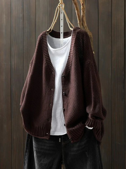 Andrea | Damen langärmlige Strickjacke mit Knopfleiste