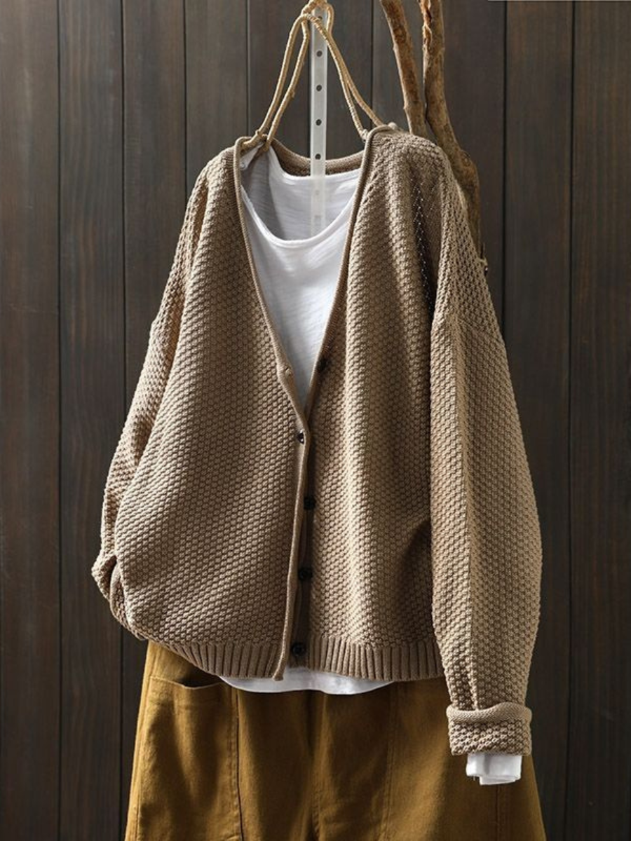 Andrea | Damen langärmlige Strickjacke mit Knopfleiste