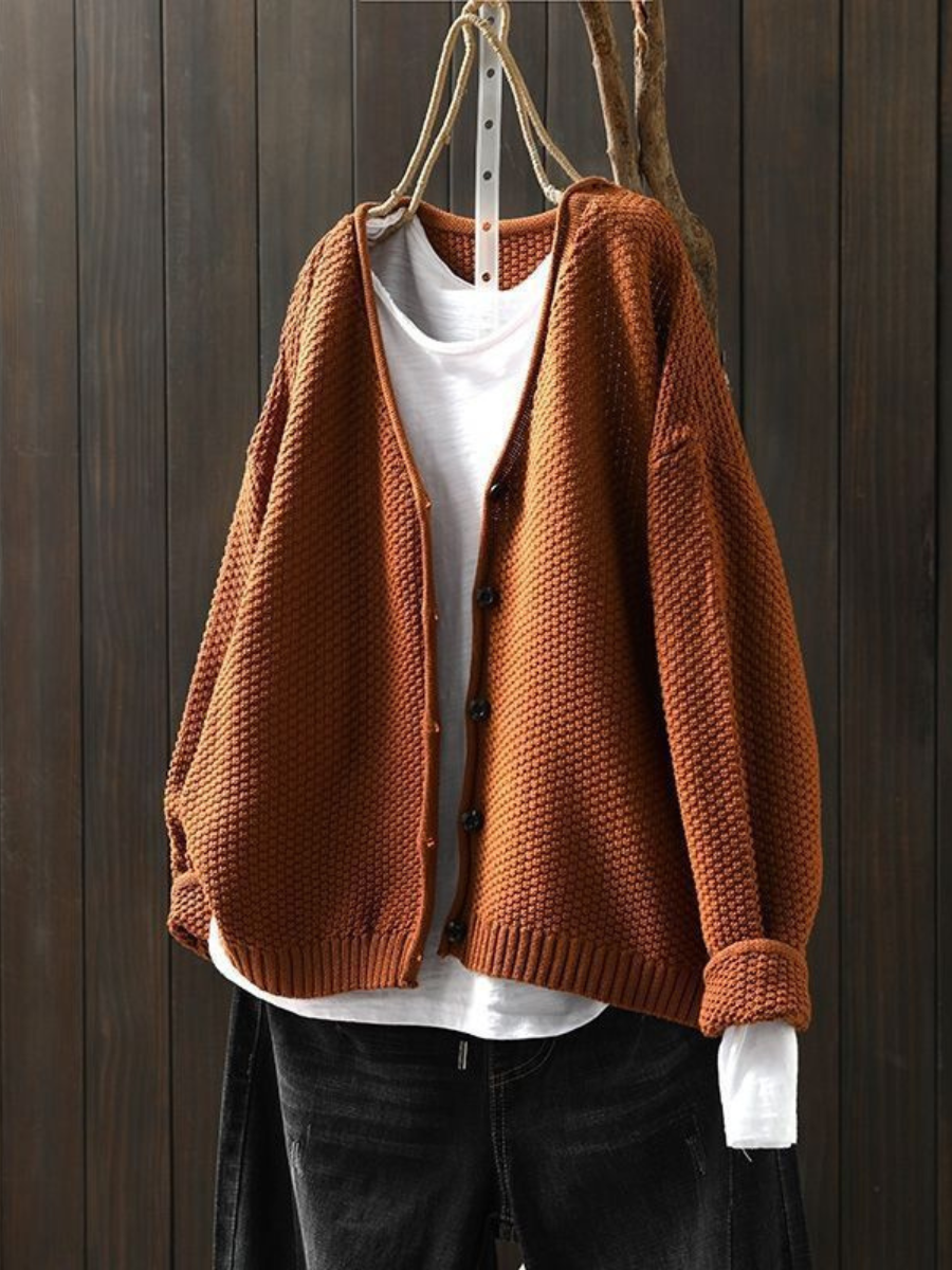 Andrea | Damen langärmlige Strickjacke mit Knopfleiste