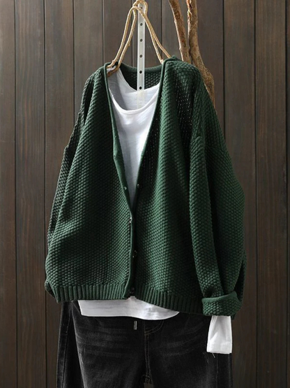 Andrea | Damen langärmlige Strickjacke mit Knopfleiste