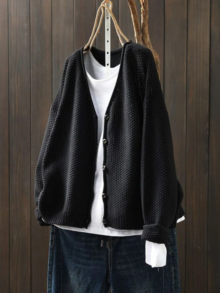 Andrea | Damen langärmlige Strickjacke mit Knopfleiste