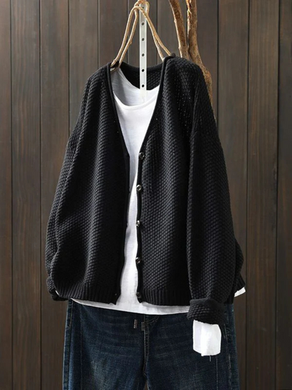 Andrea | Damen langärmlige Strickjacke mit Knopfleiste
