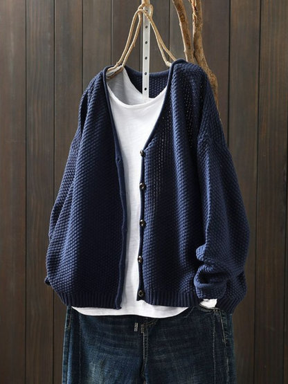 Andrea | Damen langärmlige Strickjacke mit Knopfleiste