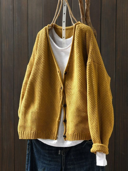 Andrea | Damen langärmlige Strickjacke mit Knopfleiste
