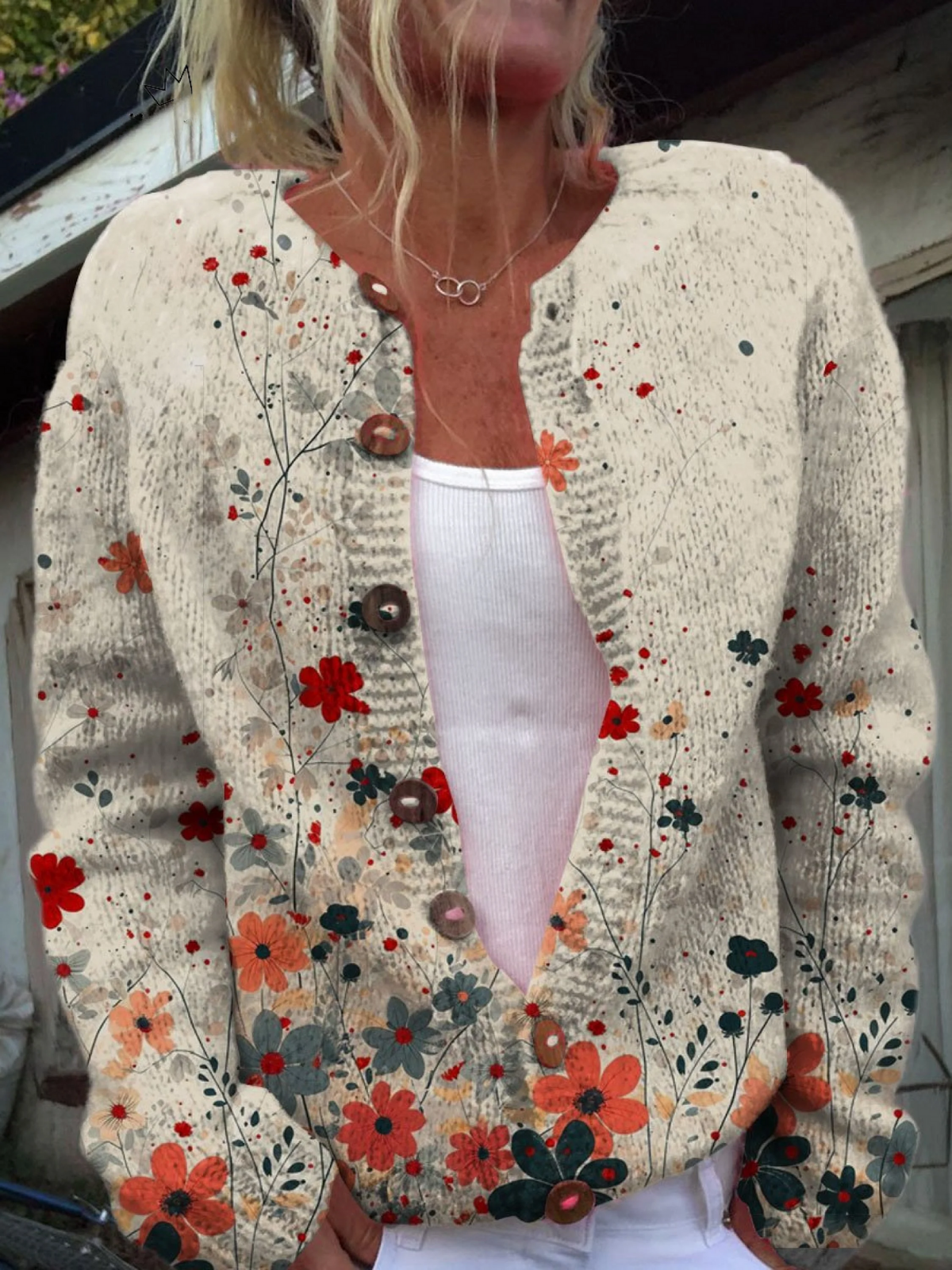Monika | Damen Strickjacke mit Blumenmuster