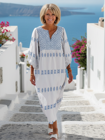 Yvonne| Vestito lungo da donna con ricami e scollo a V
