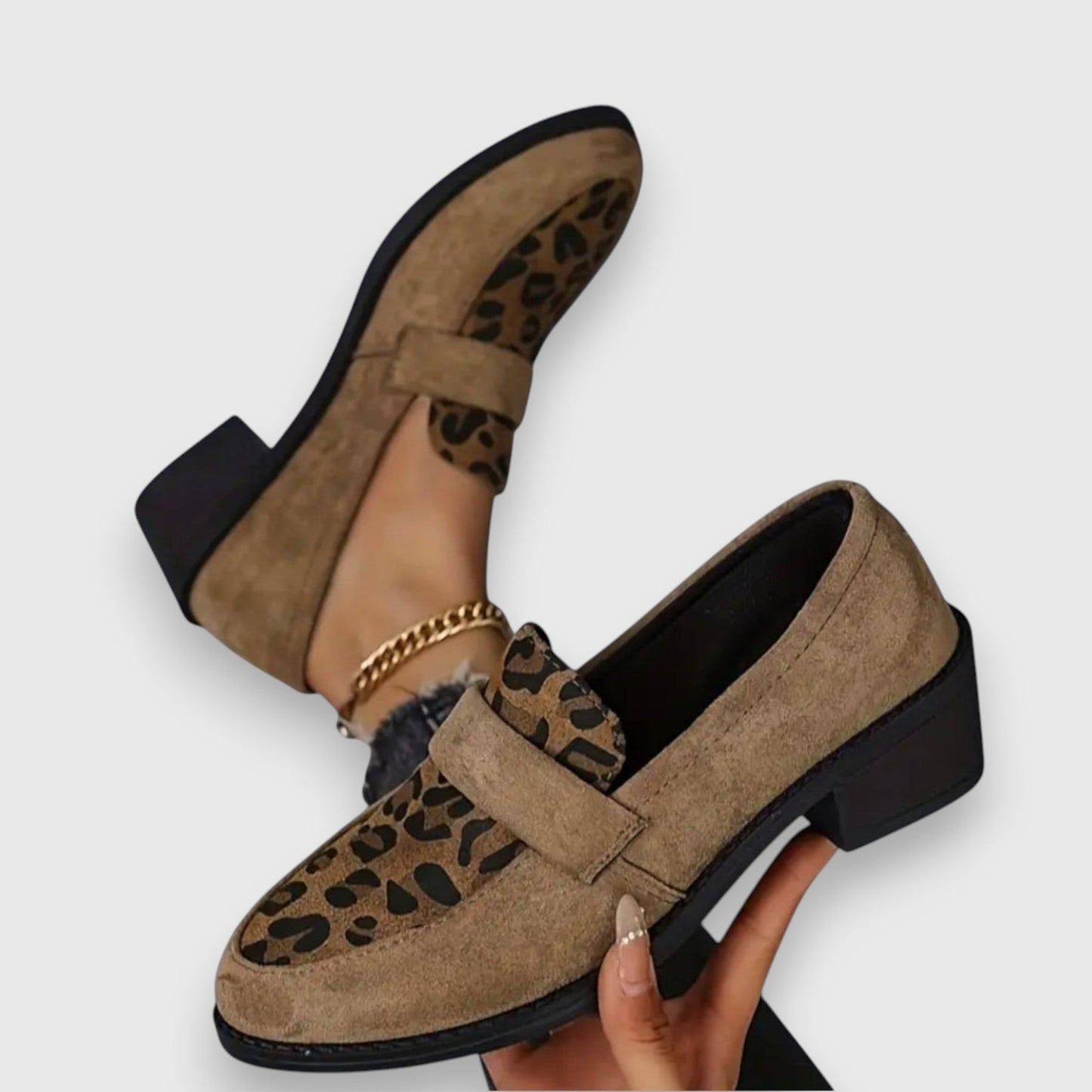 Brina | Damen comfortable Slip-On Loafer mit Leo Muster vorn
